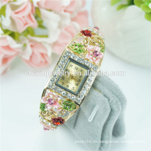 La mayoría de los populares clásicos flor coloridos Rhinestone Bangle Watch para las mujeres B047